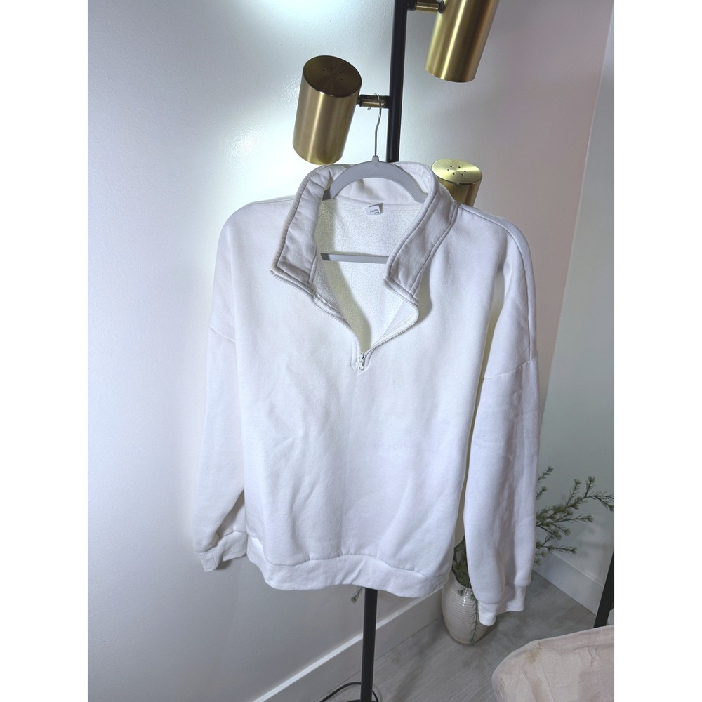 Anrabess 90s boxy white pullover quarter zip neutral classic preppy cozy XL guc